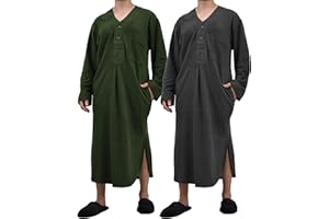 Andrew Scott Men's Plush Polar Fleece Long Nightshirt | Warm & Soft Henley Collar Sleep Lounge Shirt | Multi Packs