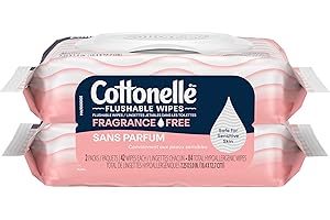 Cottonelle Fragrance Free Flushable Wet Wipes, Adult Wet Wipes, 2 Flip-Top Packs, 42 Wipes Per Pack (84 Total Flushable Wipes