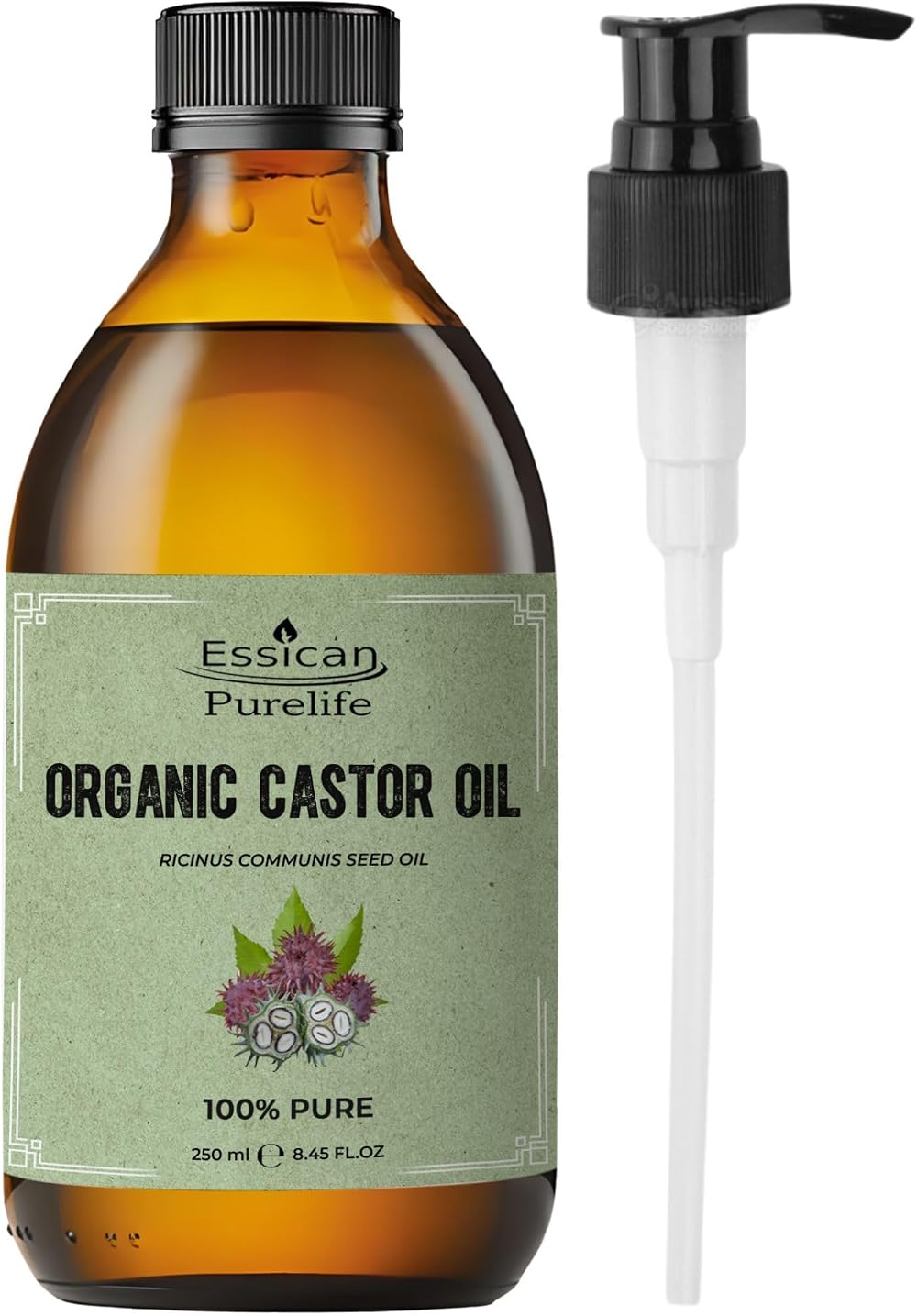 Essican Purelife Castor Oil Organic Hexane Free Cold Pressed 250ml Glass Bottle