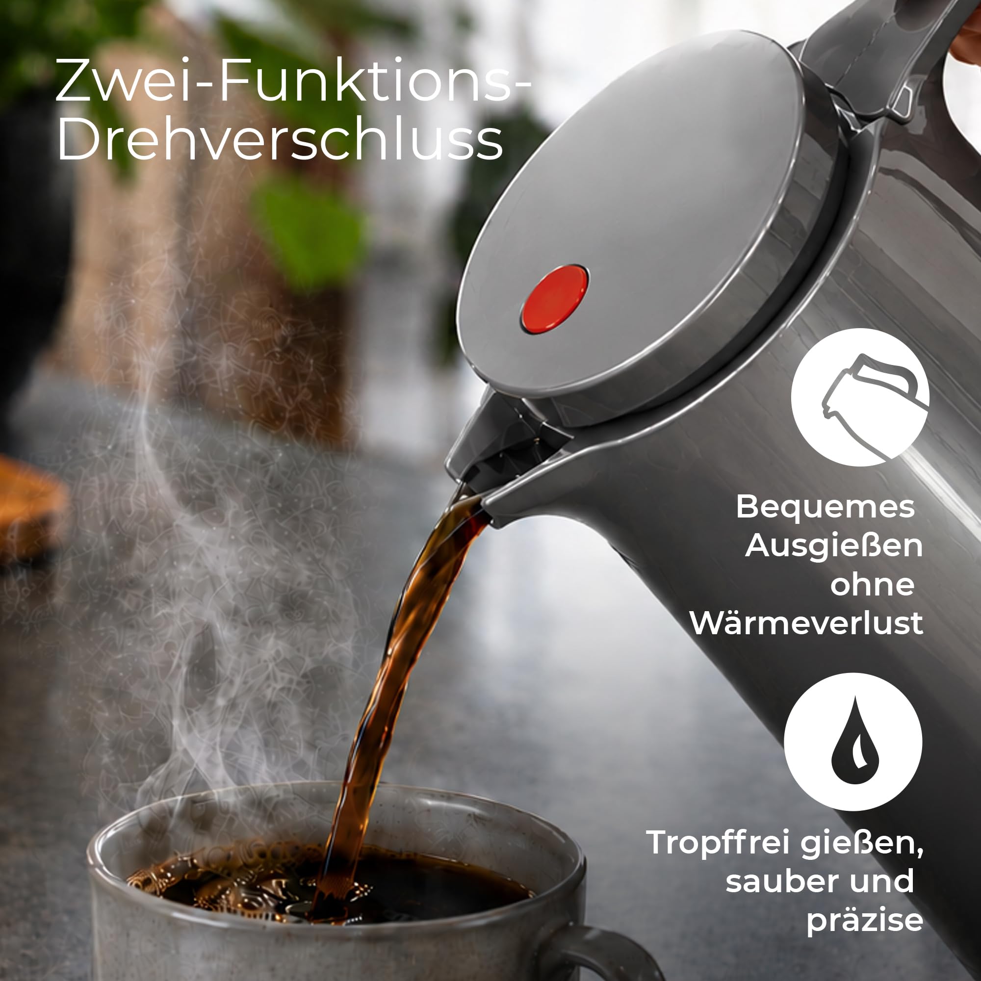 ROTPUNKT Isolierkanne 1 Liter mit Glaseinsatz – Thermokanne & Warmhaltekanne für Kaffee und Tee - Made in Germany - hält Getränke bis zu 24 Std heiß & 36 Std kalt (Maxima 760, Titan) 6