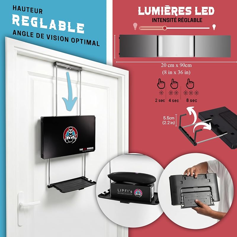 Miroir 3 Faces à LED + support plateau - Se couper les cheveux + barbe seul — photo 2 sur 8
