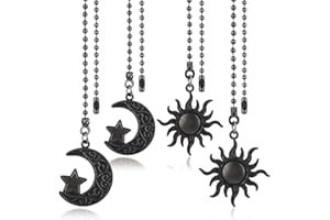 PRASACCO 4 Pcs Ceiling Fan Pull Chains Decorative Fan Pull Chain Extension Bohemia Lighting Pull Chain Vintage Sun Moon Star Extender Pendant Pull Chains for Wall Lamp Lighting Fan, Black