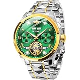 OUPINKE Automatic Watches for Men Skeleton Mechanical Self Winding Luxury Business Dress Wrist Watch Diamond Tungsten Steel Sapphire Crystal Calendar Waterproof Luminous