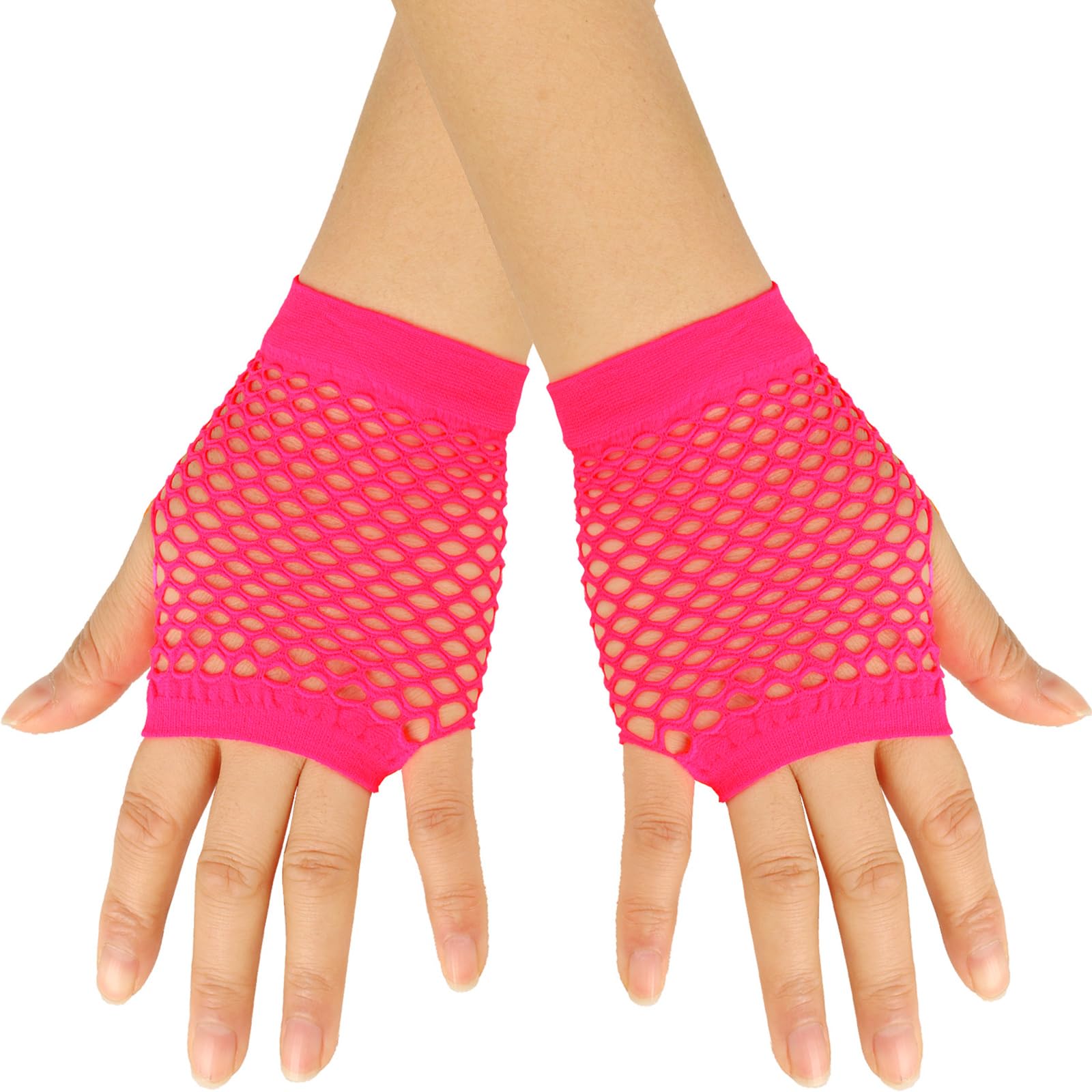 YeeHeen Short Fishnet Gloves for Women Punk Fingerless Mesh Glove Rose Red