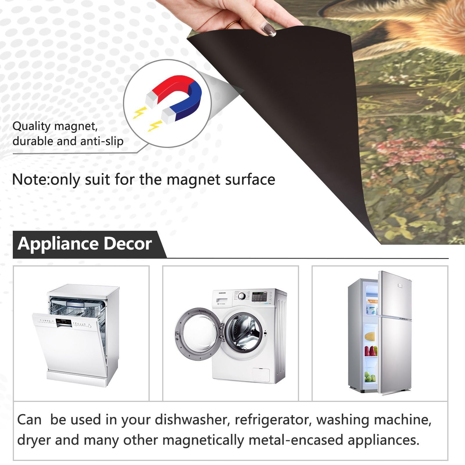 Condition photo showing New/Like New for forest fox dishwasher cover magnet decor,23x26inch large metal retro dishwasher front door, reusable
