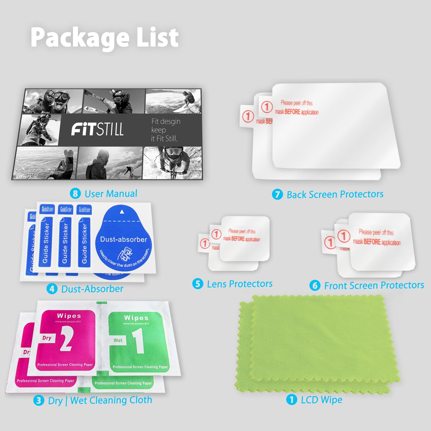 FiTSTILL [8PCS Screen Protector for Go Pro Hero 12/Hero 11/Hero 10/Hero 9 Black Fit Media Mod Ultra Tempered Glass Protective Foils Accessories Kit(NOT for Hero 13 Black)