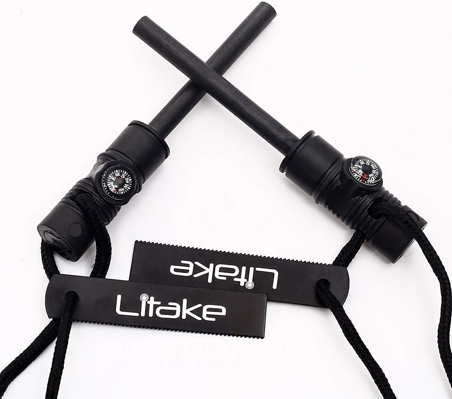 Litake Fire Starter Kit, Magnesium Flint Striker + Compass + Whistle Survival Kits for Outdoor Hiking Camping Hunting Fishing Barbecue