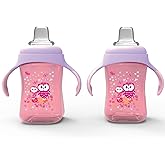 Avima Baby 10 oz Spill Proof Baby Sippy Cup w/Interchangeable Soft Spout Nipple - Trainer Sippy Cup with Handles - BPA Free & Dishwasher Safe Kids Cups - Set of 2, Pink