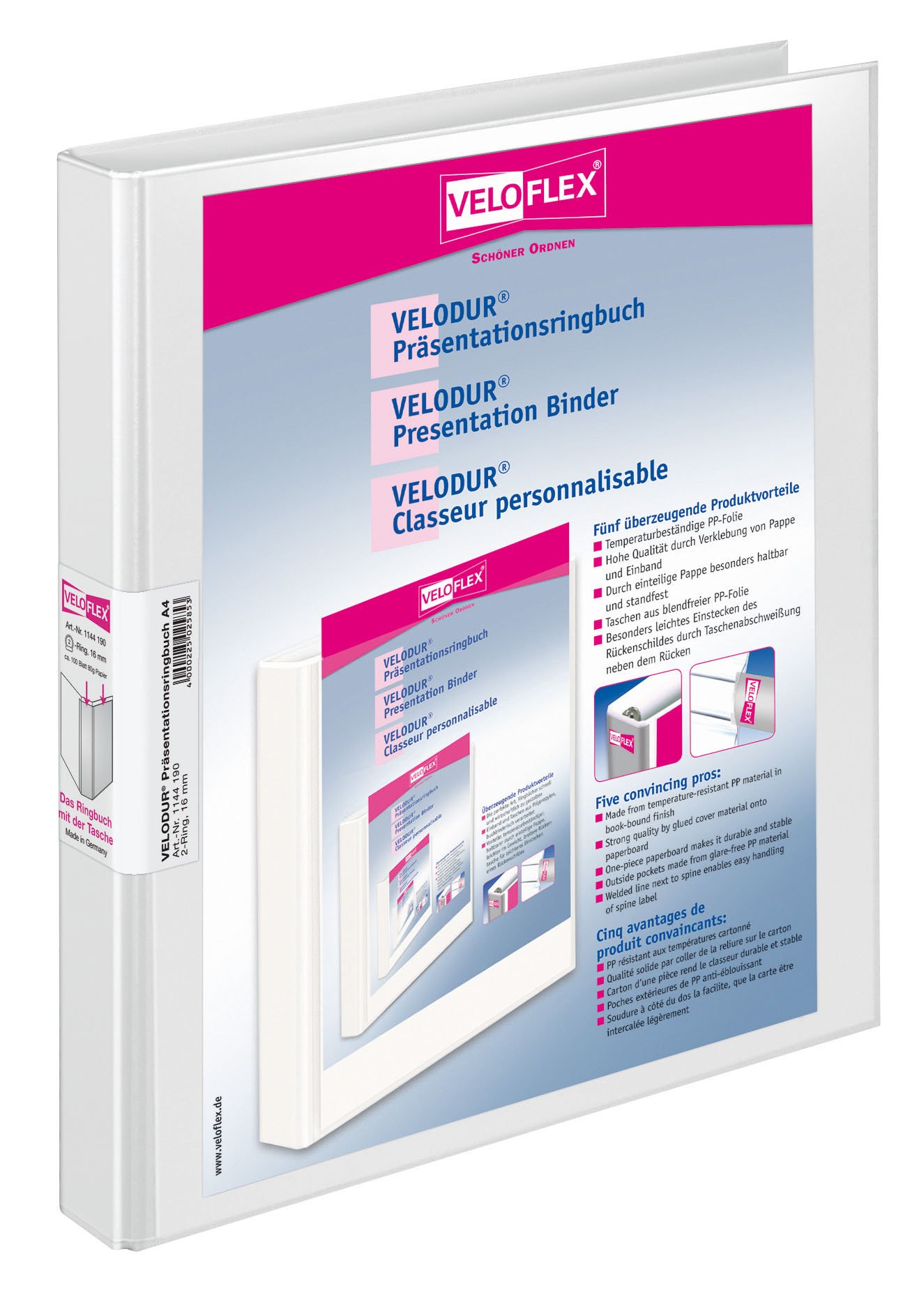 Velodur 2 Rings A4 Ring Binder 16 MM White