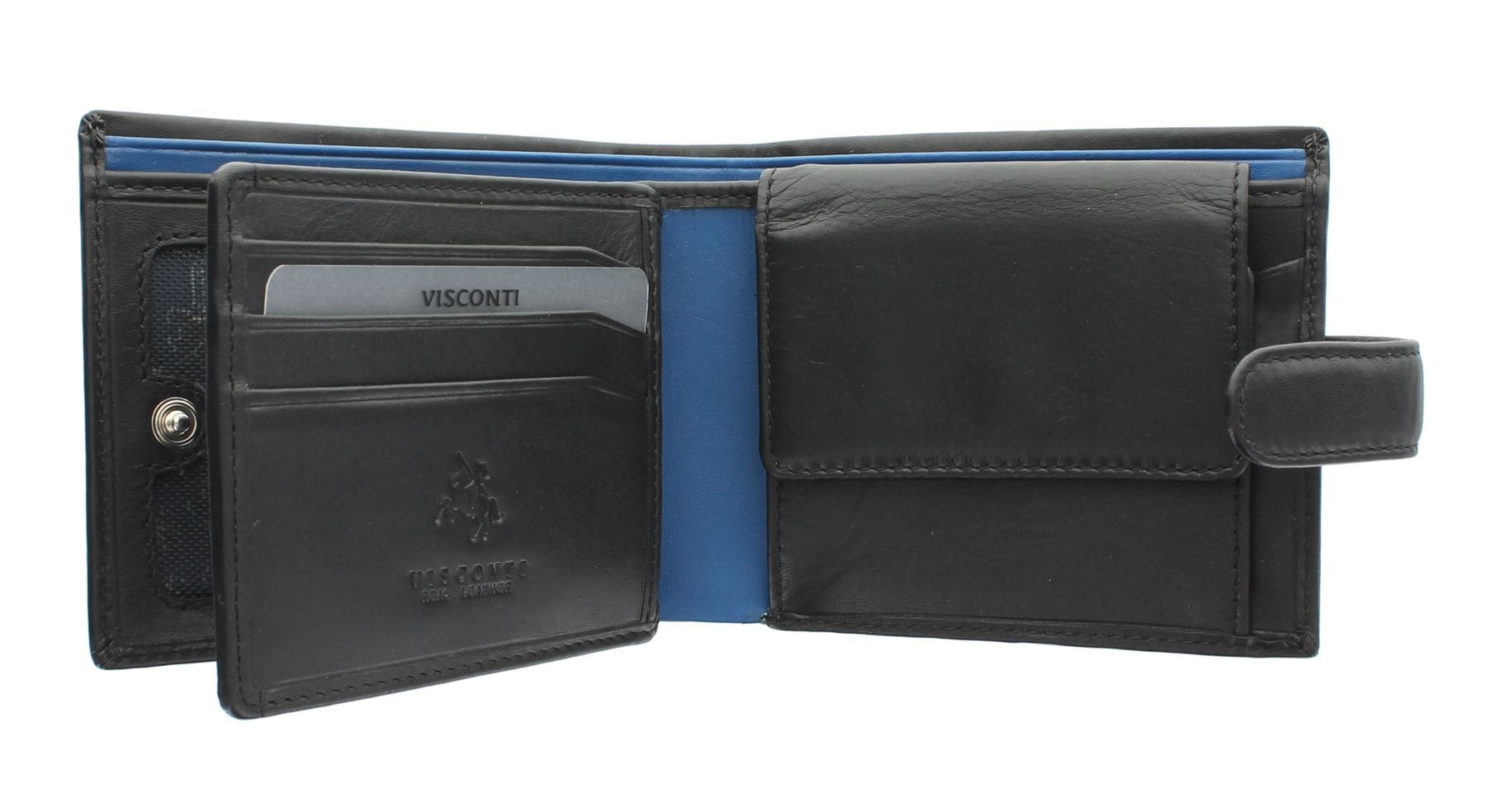 VISCONTI Parma Collection Leonardo Two Tone Gents Leather Bi-Fold Wallet PM102 Black/Cobalt