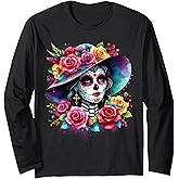 De Los Muertos La Catrina Day of The Dead Sugar Skull Women Long Sleeve T-Shirt