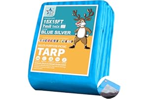 STARPYNG - Multifunctional Blue/Silver Waterproof tarpaulin-7mil，Waterproof, UV Resistant, Rip and Tear Proof, Poly Tarpaulin with Reinforced Edges for Roof (Blue/Silver, 15x15feet)