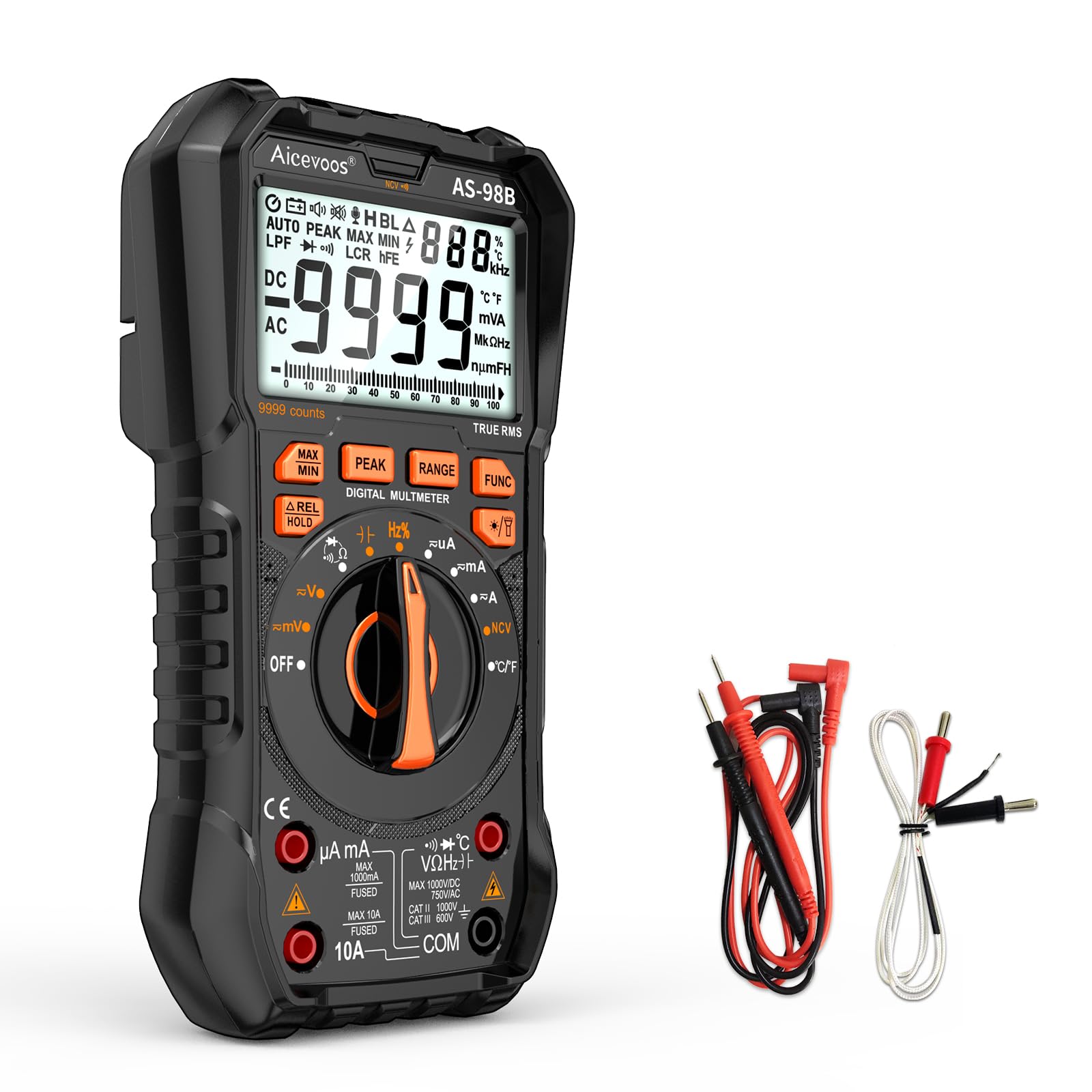 Aicevoos Multimeter Digital Multimeter, 9999 Counts DC AC Voltmeter and Ohm Volt Amp Tester, Auto-Ranging Fast Accurately Measures Voltage Current (DC/AC Current)
