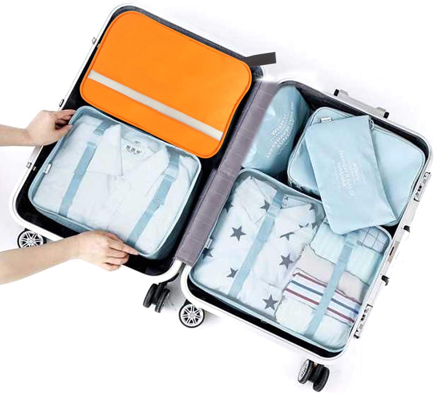 Relavel Cosmetic Pouch Toiletry Bags Travel Business Handbag Waterproof Compact Hanging Personal Care Hygiene Purse (Orange) : Beauty