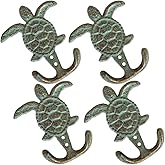 Wlayu Cast Iron Sea Turtle Double Coat Hook Bronze with Green Verdigris,Decorative Wall Hooks Gift (4)