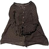 NFYM Womens Button Down Shirts Gauze Linen Dress Shirt Long Sleeve Pleated Stripe Tunic Tops