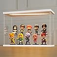 LANSCOERY Acrylic Display Case with LED Light, Clear 2 Tier Organization, Dustproof White Display Box, Exclusive Showcase for Collectibles, Mini Figures and Funko Pop, 11.8x4.3x7.9inch