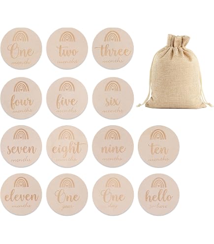 12 Cartes En Bois Mois Bébé - Disques Creux Pour Photos De Grossesse Et Première Année, Accessoire Baby Shower