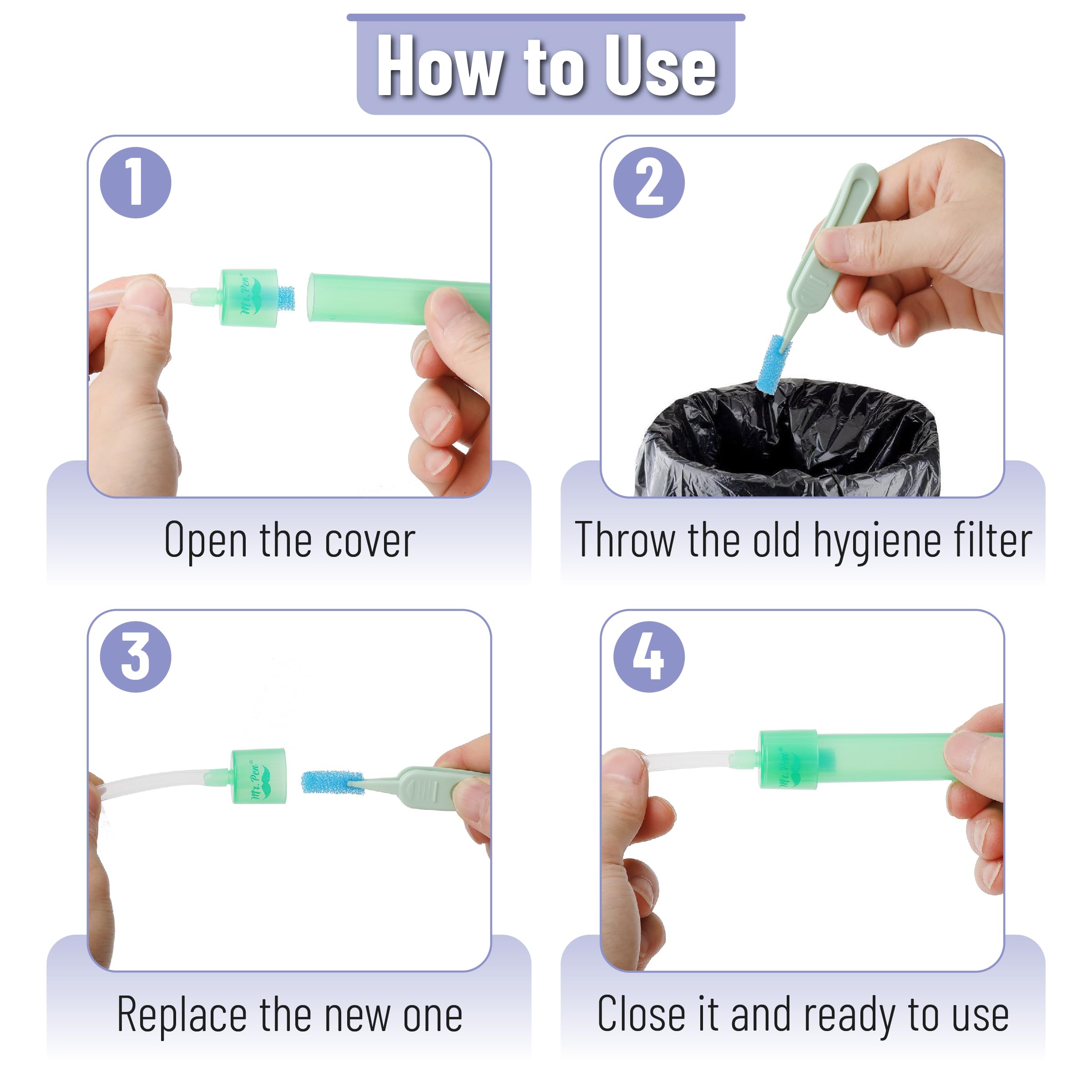 Baby Nasal Aspirator Hygiene Filters with Tweezer, 100 Pack, Nasal Suction Filters for Babies