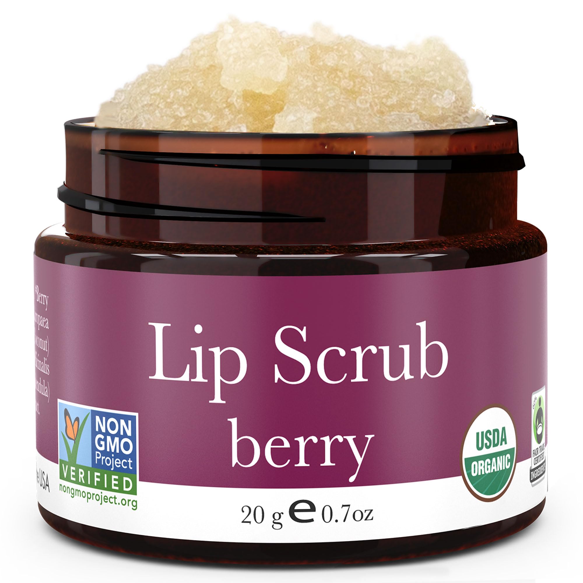 Lip Scrub, Berry Flavor - Organic Exfoliating Sugar Scrubs, Exfoliator for Chapped Dry Lips, Moisturizes With Fresh, Natural Ingredients; Best Before Balm; for Men and Women (1 Container)