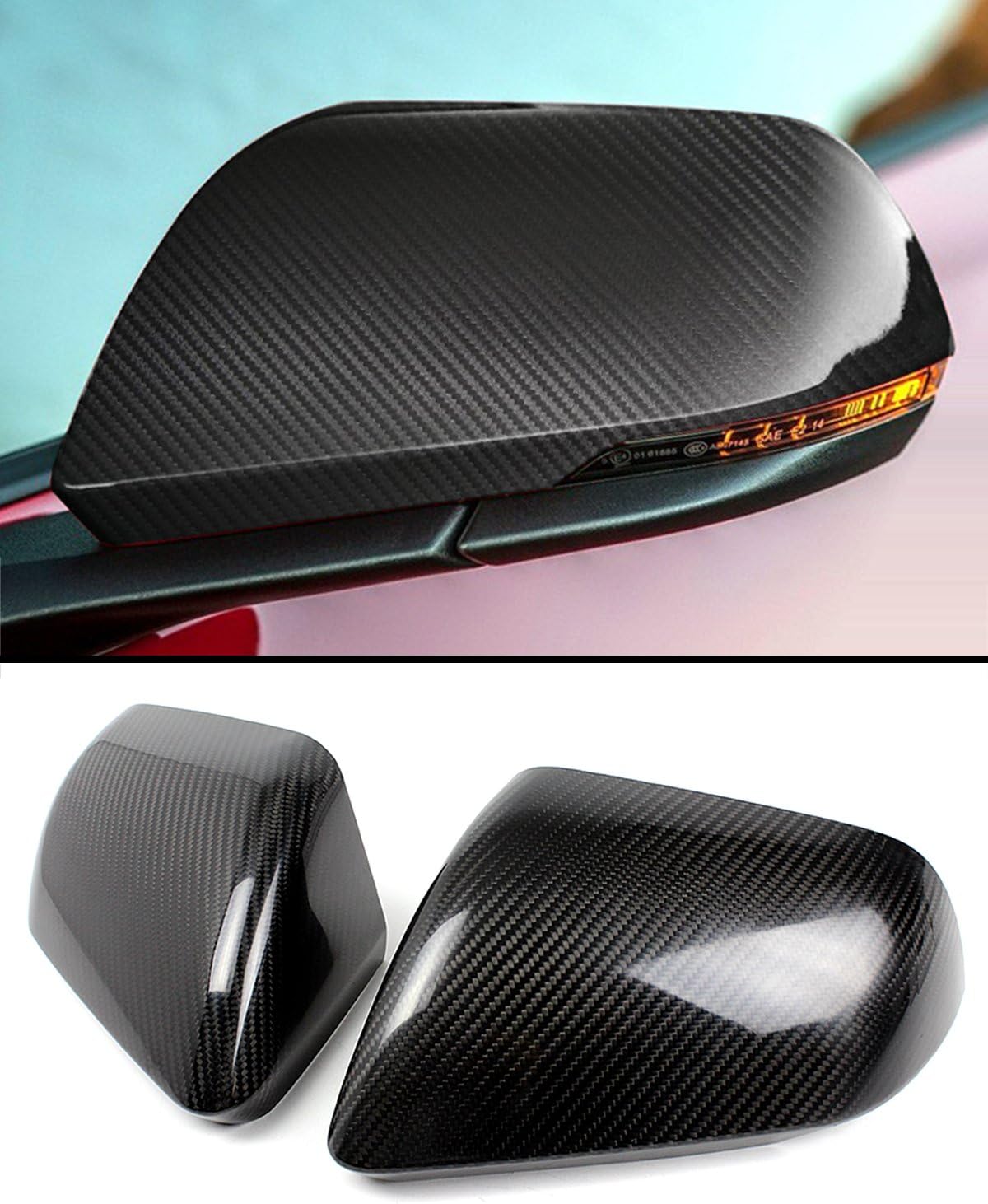 Cuztom Tuning Fits for 2015-2019 Ford Mustang S550 Add-on Carbon Fiber Side Mirror Cover Caps - for USA Spec Model W/LED Signal