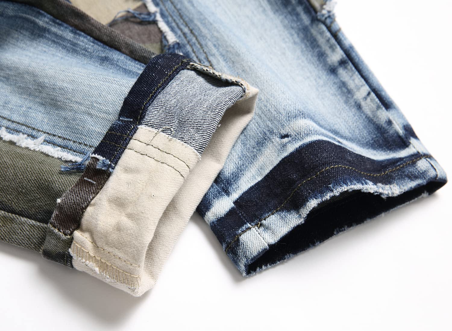 Baylvn Men's Designer Straight Slim Fit Patchwork Jeans Comfort Skinny Biker Denim Pants