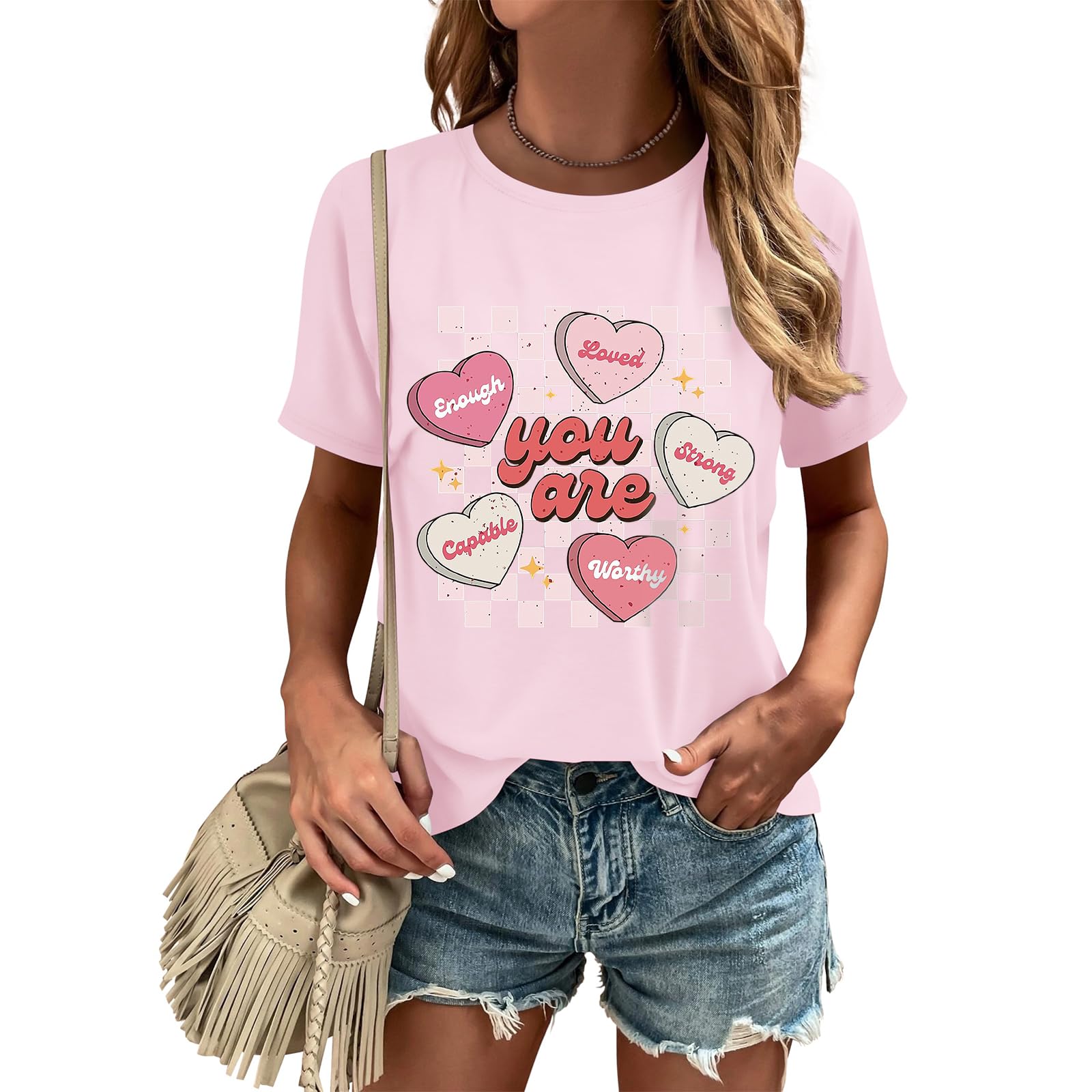 Photo 1 of ??Women's Festival T-Shirt - Funny Holiday Graphic Tee, Valentine's St. Patrick's Easter Mother's Day Print T-Shirt Pink S