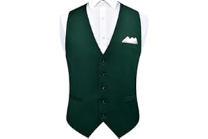 GUSLESON Men's Suit Vest and Pocket Square Set Business Formal Dress Waistcoat Vest with 3 Pockets