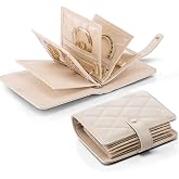 VLANDO Small Travel Jewelry Case with Velvet Clear Pouches,Cream White | Metal Ring Binder,Zippered Inner Pouches,Rings,Earrings,Bracelets Storage for Weekend Trip Women,Girls,Birthday Gift