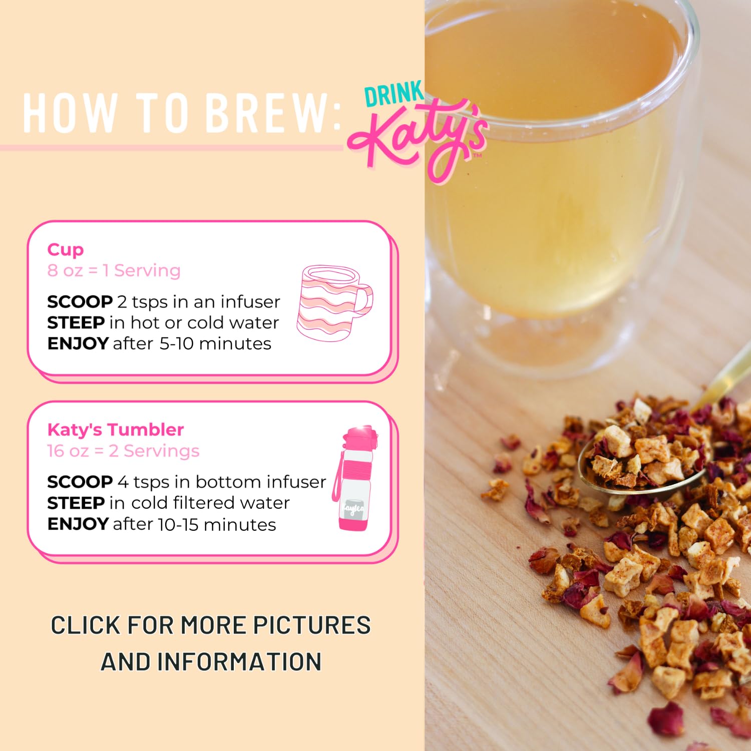 Katy’s Peach Bellini Loose Leaf Tea | Fruity & Refreshing Light White Herbal Tea | Apple, Peach & Mango | Caffeine-Free Tea | 30+ Cups | Hot or Iced | Premium Quality, Woman-Owned | 2.75oz Pouch