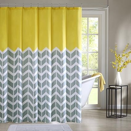 Amazon Com Nymb Yellow Gray Chevron Zigzag Pattern Bath Curtains