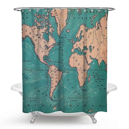 Amazon Com Atoly Vintage World Map Shower Curtain 66x72 Inches