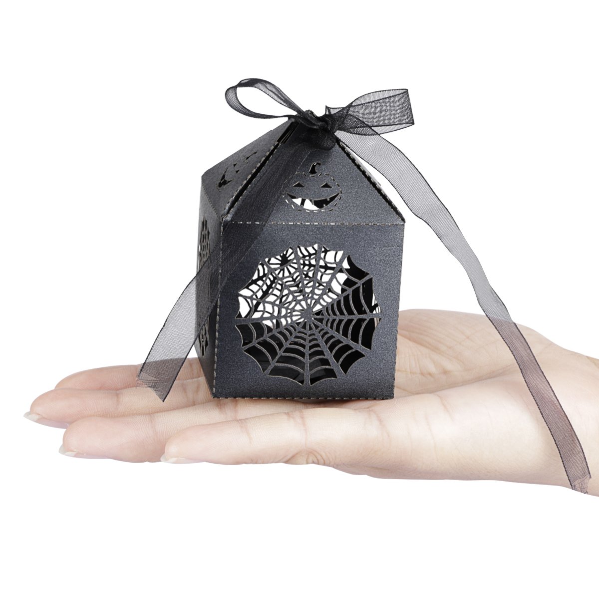 Home Kitty 50pcs Halloween Theme Party Gift Favor Candy Boxes with Ribbons - Cobweb Style Hens Night Out Fun Favors