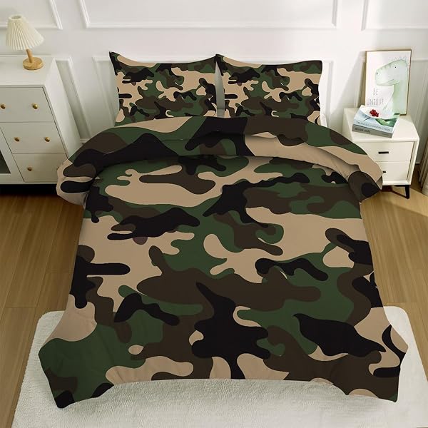 KXRY GREEN CAMOUFLAGE COMFORTER SET FULL SIZE CAMO...