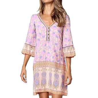 XuxMim Frauen-beiläufiger Druck-halbes Hülsen-Minikleid Princess Dress