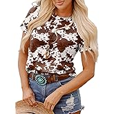 SHEWIN Womens Summer Tops Short Sleeve T-Shirts Western Graphic Crew Neck Casual Cute Tees 2026 Clothes