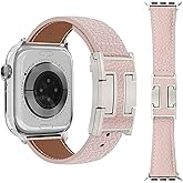 Nixiamy Leather Magnetic Watch Band Compatible with Apple Watch 49mm 45mm 44mm 42mm 41mm 38mm, with H-Shaped Buckle for Women Men iWatch Ultra/SE/Ultra 2/Series 10/9/8/7/6/5/4/3/2/1