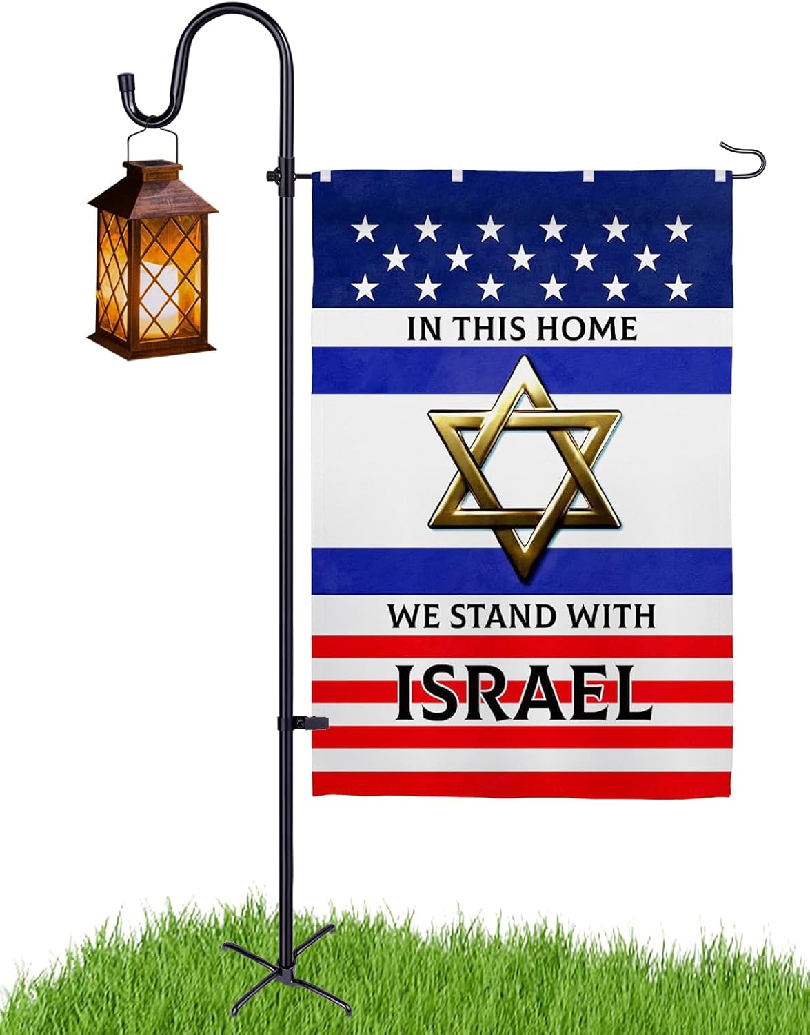 Flagpole Hardware - LOPANNY Large Garden Flag Holder Stand Pole for 28 x 40 Flags with Shepherds Hooks for Outdoor - 62 Inches Heavy Duty Yard Flag Post Stake Perfect for Outdoor Decor(Without Solar Lights & Flag)