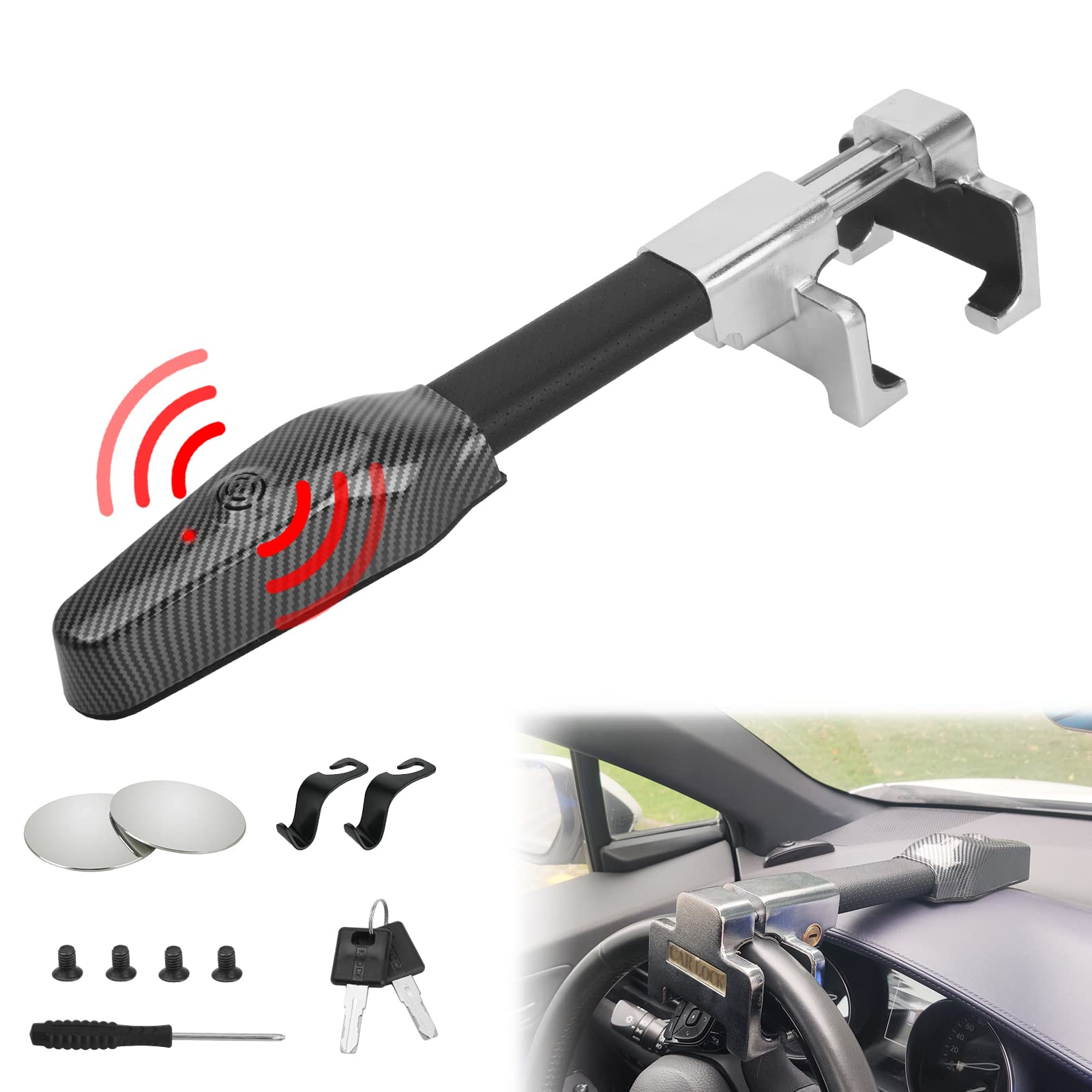 Photo 1 of (key appears to be stuck) OPSOOPI Steering Wheel Lock with 130db Alarm, Universal Car Security for Truck/Auto/SUV/Van - 2 Keys