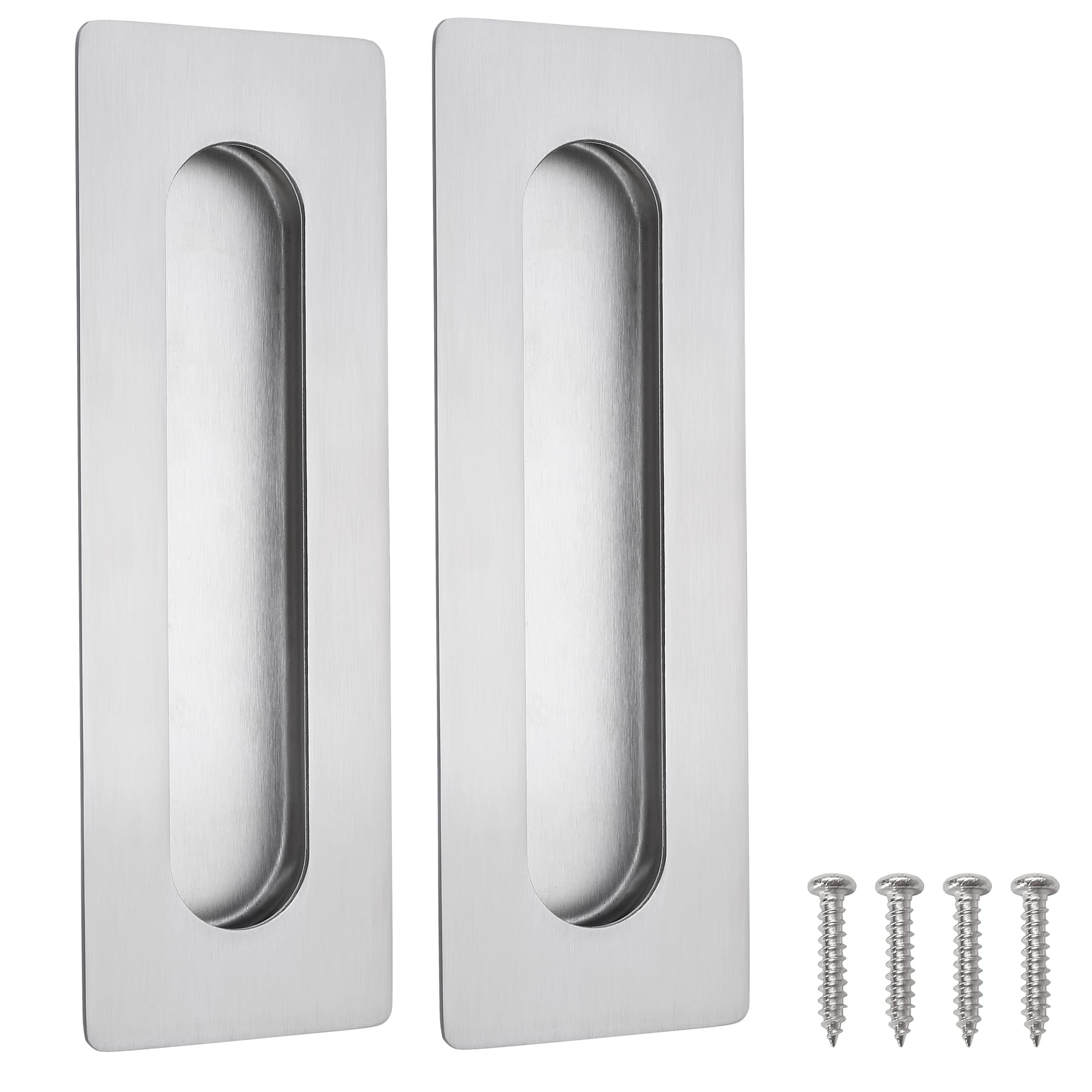 Malimali 2 Pack Stainless Steel Recessed Sliding Handles, 180mm Flush Door Hardware Finger Pulls for Pocket Closet Barn Door (Brushed Steel)