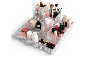 Clear Drawer Organizer Set,7PCS Acrylic Drawer Storage Trays,Stackable makeup divider tray,Plastic Containers,Storage Bins fo
