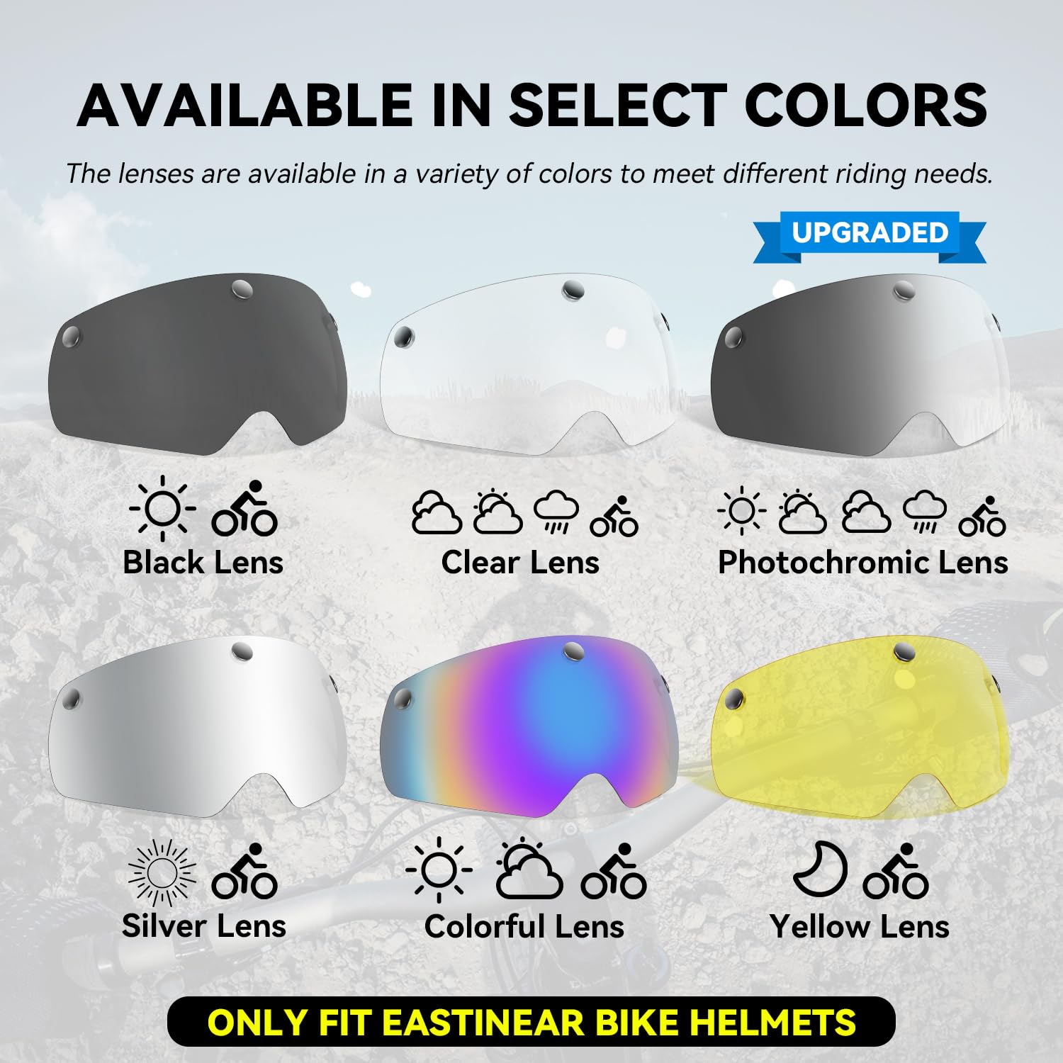 EASTINEAR Magnetic Goggles for Bike Helmets Detachable Visor for Bicycle Helmet Removable Sun Shield for Cycling Helmet