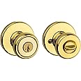 Kwikset Tylo Entry Door Knob with Lock and Key, Secure Keyed Handle Exterior, Front Entrance and Bedroom, Polished Brass, Pick Resistant SmartKey Rekey Security