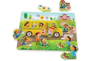 B. toys- Peek & Explore - School BusChunky Puzzle – Puzzle for Toddlers, Kids – School Bus Puzzle – School, Bus, Students – 2 Years +