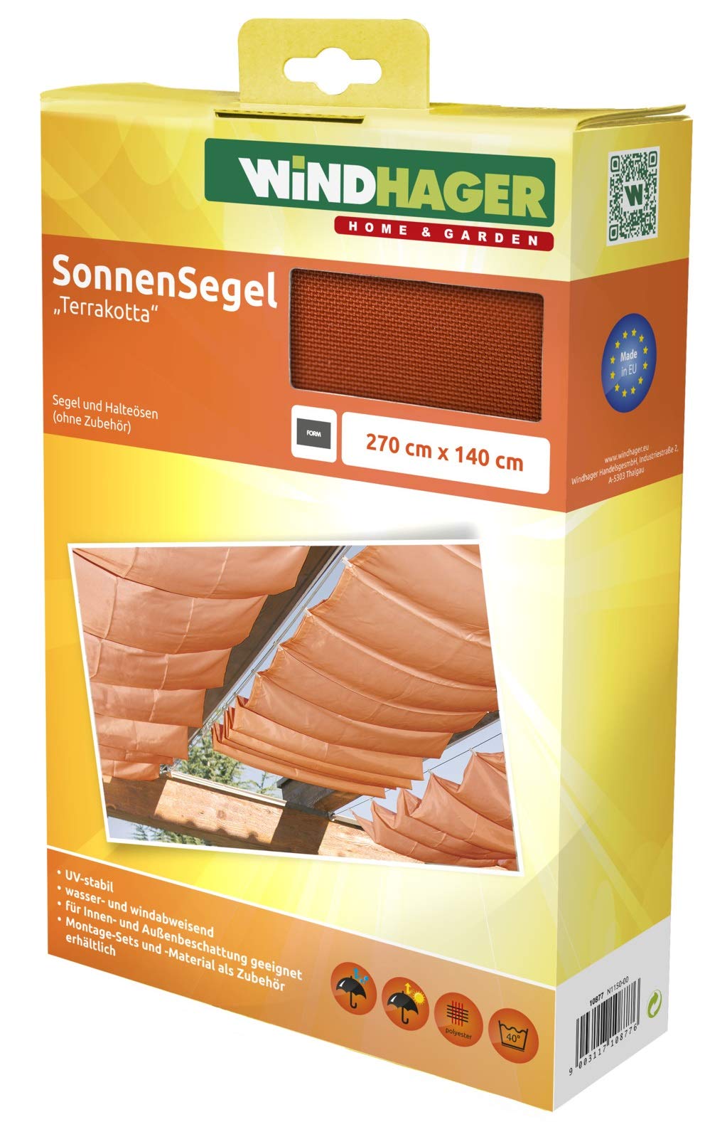 Windhager 10877 rope-pull sun sail 270 x 140 cm, terracotta