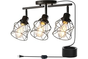 vivihobb Dimmable Black Plug in Track Lighting Kit,3 Light Plug in Ceiling Light with 16.5' Cord,Flexibly Rotatable Light Head,Modern Industrial Farmhouse Style(Bulbs Not Included)