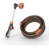 Giraffe Tools Garden Hose 5/8", 25ft Watering Wand Set | Water Hose Heavy Duty, Flexible, Lightweight Hybrid Hose with Swivel Handle, with Watering Wand Hose Nozzle