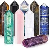 Junkin 9 Sets Healing Crystal Wand, Amethyst Rose Quartz Clear Quartz Tiger Eye Obsidian Fluorite Labradorite Lapis Lazuli for Meditation Crystal Therapy Reiki Supplies(Mixed Color,3.2-3.5 Inch)