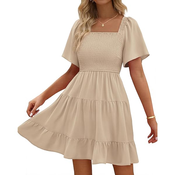 LILLUSORY Women's Flowy Casual Mini Dresses 2026 Summer Graduation Smocked V Neck Vacation Dress Dress with Pockets Apricot S at Amazon Women's Clothing store LILLUSORY Women's Flowy Casual Mini Dresses 2026 Summer Graduation Smocked V Neck Vacation Dress Dress with Pockets Apricot S at Amazon Women's Clothing store