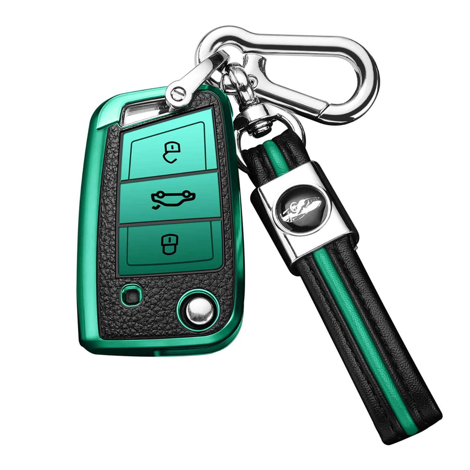 ontto for VW Key Cover Premium Soft TPU Leather Key Fob Cover Holder Protector for Volkswagen VW Landbeat Passat Tiguan Jetta POLO Bora New Sutton Keyring Remote Key Fob Green